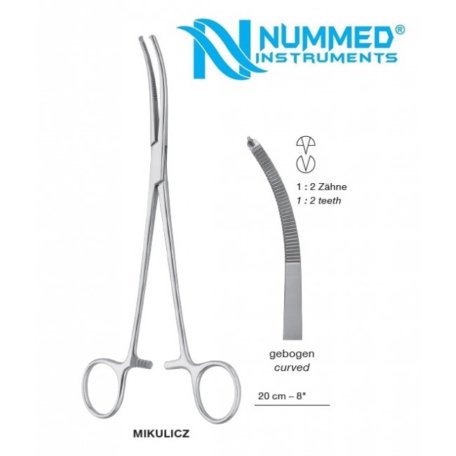Mikulicz Forceps, Curved, 1x2 Teeth, 20 cm Mikulicz Forceps, Curved, 1x2 Teeth, 20 cm